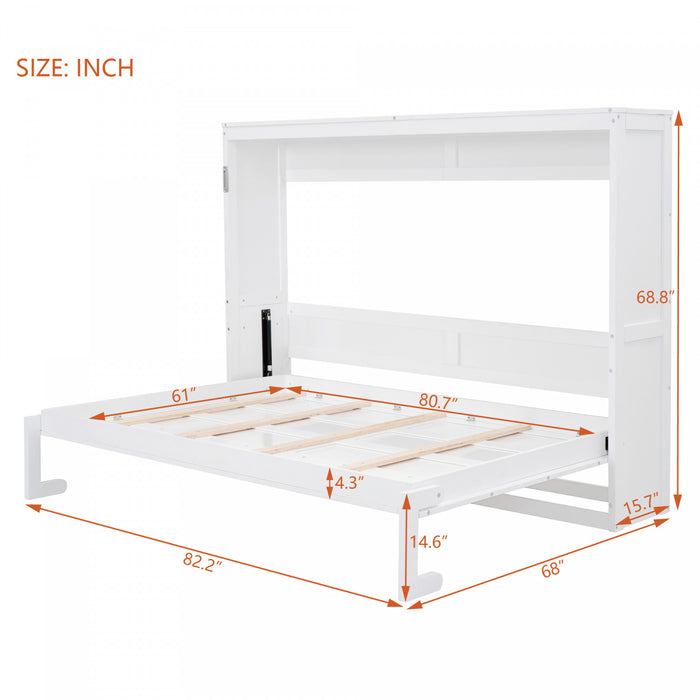 Evelyn Space-Saving Murphy Wall Bed with Foldable Cabinet Design,Queen Size,White Queen Bed