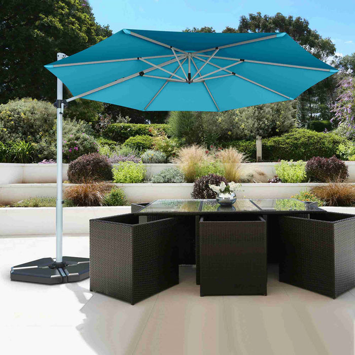 Costway 11' Patio Cantilever Offset Umbrella 360 degrees Rotation Aluminum Tilt Turquoise