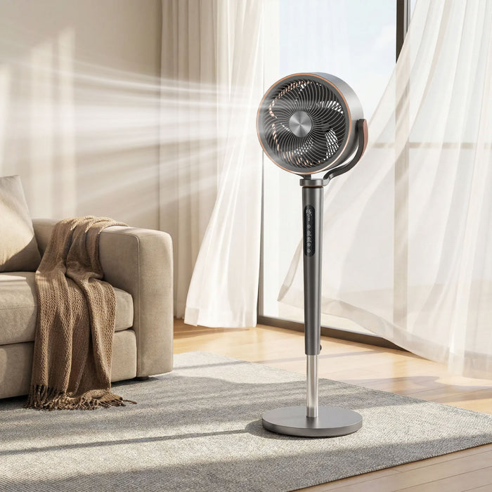 HOMCOM 20dB Silent Standing Fan, Oscillating Fan with 12 Speeds, LED Light