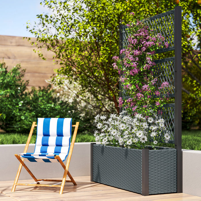 Outsunny Outdoor Planter Box with Trellis, Wicker Garden Box, Dark Grey