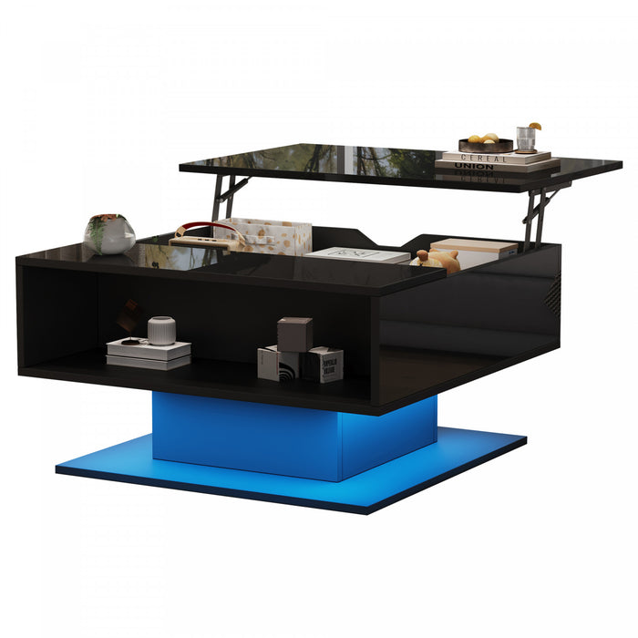Ethan Coffee Table with Lift-Top and LED Lights,Black