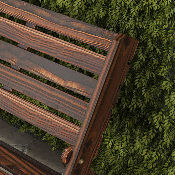 2-seater Wooden Outdoor Bench, Foldable Garden Bench, Carbonised Finish