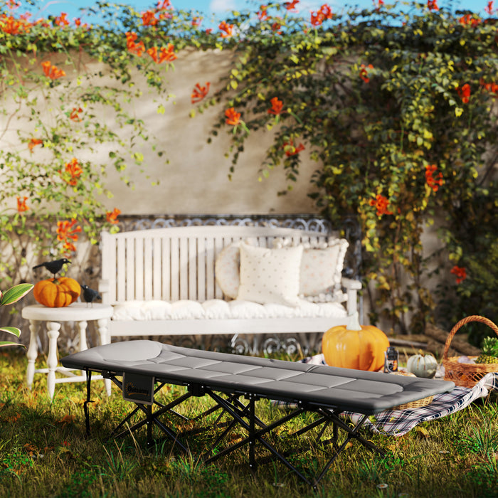 Outsunny Camping Cot With Cushion, Portable Folding Bed, Grey