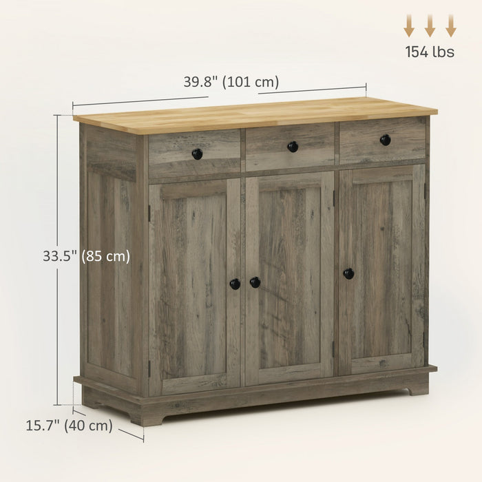 HOMCOM Coffee Bar Cabine, Kitchen Cabinet with Drawers, Washed Grey
