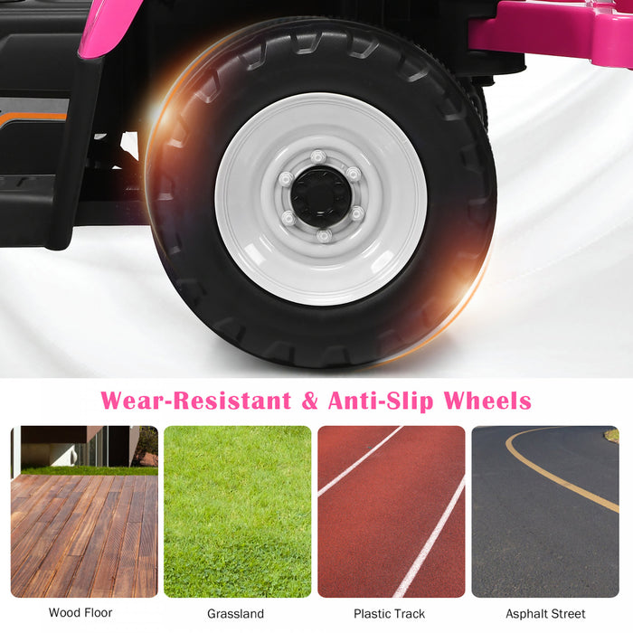 Costway 12v Kids Ride On Tractor With Trailer Ground Loader W/ Rc & Lights Pink
