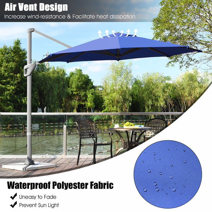 Costway 11ft Patio Offset Umbrella Cantilever Rotation Aluminum Tilt Cross Base Navy