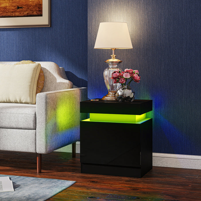HOMCOM Nightstand Set of 2, Side Table with LED Lights, Black