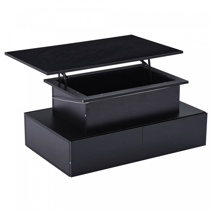Ethan Lift-Top Coffee Table with LED Lighting and Storage Drawers,Black