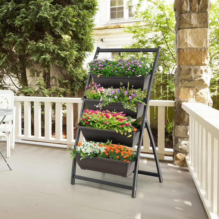Costway 4 Ft 4-tier Vertical Raised Garden Bed Elevated Planter Box W/4 Container Boxes