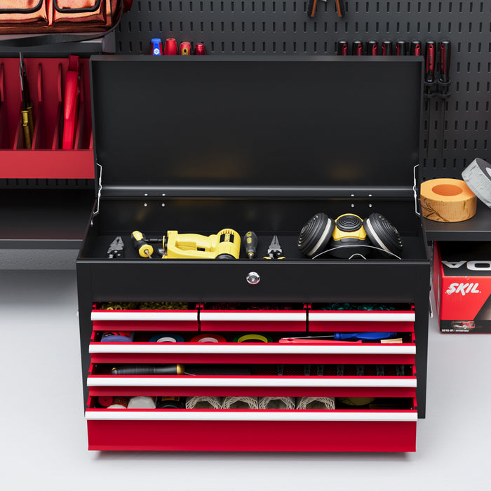 Homcom 6 Drawer 24\" Metal Tool Box With Top Case, Ball Bearing Slides