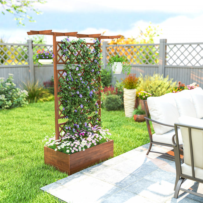 Outsunny Wood Raised Garden Bed Privacy Screen Planter with Trellis, Orange