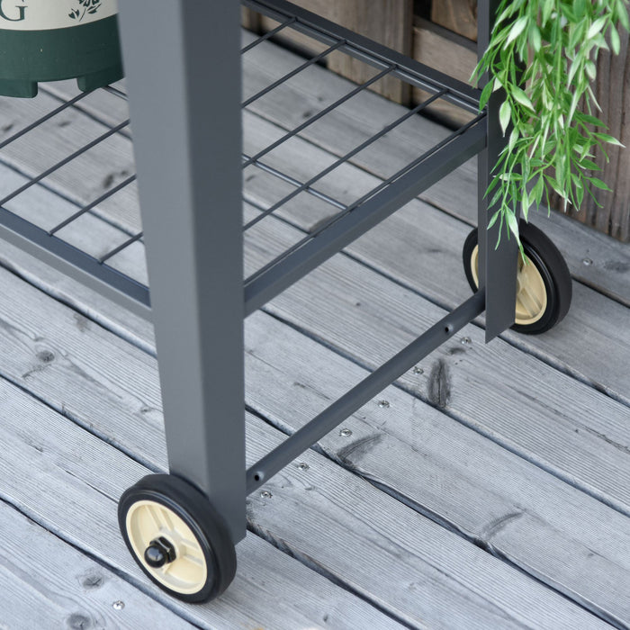 Outsunny 41\" X 15\" X 32\" Elevated Planter Box With Legs Raised Garden Bed Elevated With 2 Wheels, Bottom Shelf For Storing Tools, & Water Drainage Hole, Grey