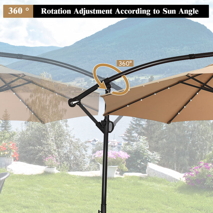 Costway 10FT Patio Umbrella Solar Powered LED 360degrees Rotation Beige