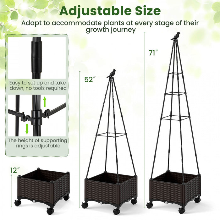 Costway 1 Pcs Raised Garden Bed With Plant Box & Obelisk Trellis Lockable Wheels Cage Planter