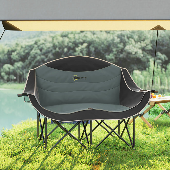 Outsunny Double Camping Chair, Padded Camp Chair w/ Cup Holders, Black