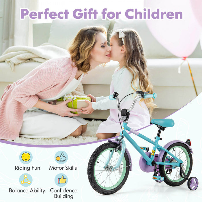 Costway 16\" Kids Bike With Adjustable Saddle Handlebar Removable Training Wheels Handbrake Blue