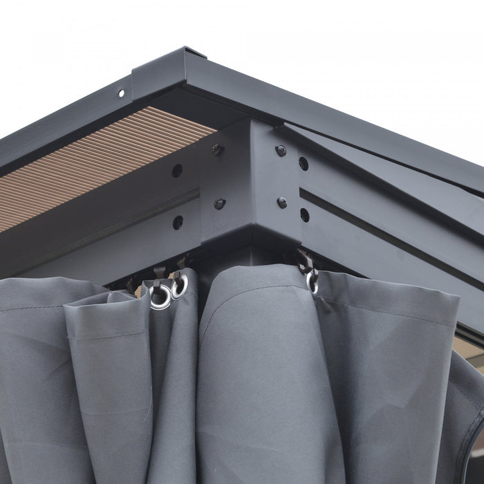Outsunny 10' X 13' Outdoor Hardtop Pergola Pc Roof Gazebo Party Tent Garden Sun Shelter Waterproof And Uv Protection With Curtains, Grey