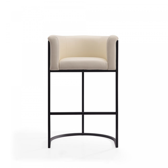 Cosmopolitan Mid-Century Modern Metal Upholstered Barstool in Cream - Set of 3 Bar Stool