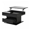 Aspire 27.5 Inch Square Rotating Lift-Top Coffee Table with High-Gloss Finish and Hidden Storage, Black | Aspire Table Basse Carree Rotative Relevable 27.5 po avec Finition Haute Brillance et Rangement Cache, Noir