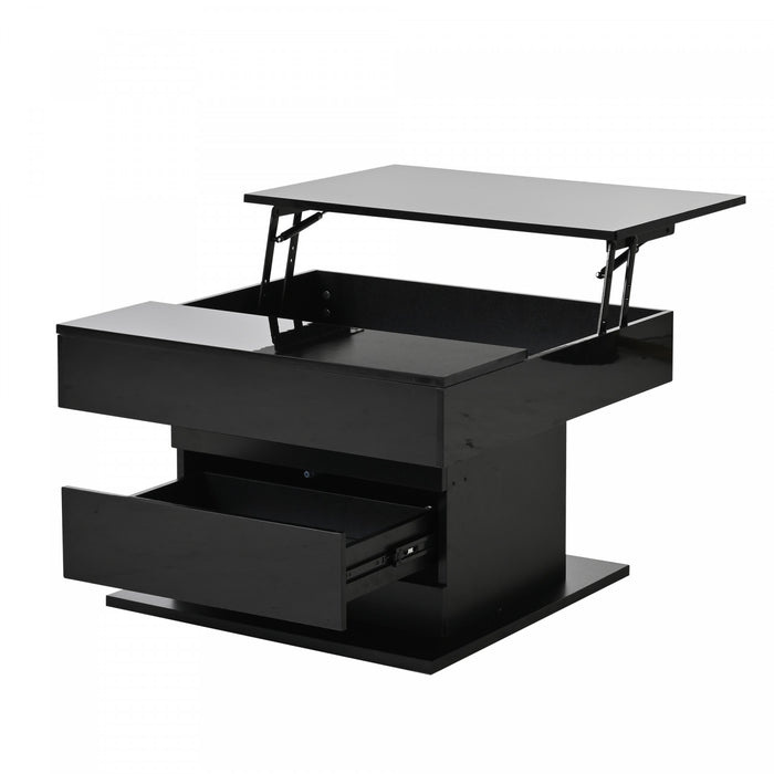Aspire 27.5 Inch Square Rotating Lift-Top Coffee Table with High-Gloss Finish and Hidden Storage, Black