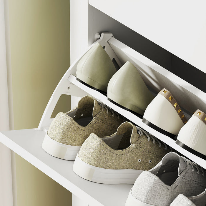 HOMCOM Shoe Cabinet with 2 Flip Drawers, Narrow Shoe Storage Cabinet, White
