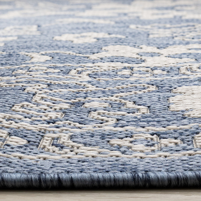 Cabana Blue White Elegant Border Outdoor Rug, 7'10\" x 10'6\" Outdoor Area Rug