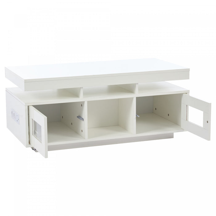Lumina 39.3 Inch High-Gloss Coffee Table with LED Lights, USB Port and Transparent Doors, White