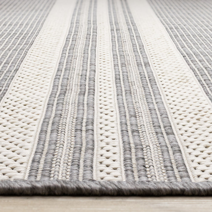 Jackson Cream Taupe Banded Stripes Rug, 5'3\" x 7'7\" Outdoor Area Rug
