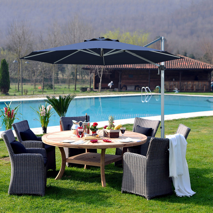 11' Patio Cantilever Offset Umbrella 360° Rotation Outdoor Tilt Blue