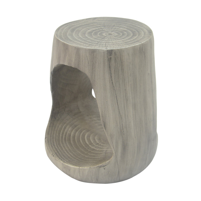 Elio 16.75\" Rustic Hollow Tree-Stump MGO Accent Table, Pet-Friendly Indoor Side Table, Grey