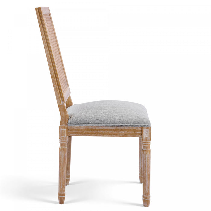 Oliver Solid Wood Rubberwood Dining Chair Set of 2 with Upholstered Seat Cane Backrest and Fluted Legs,Grey