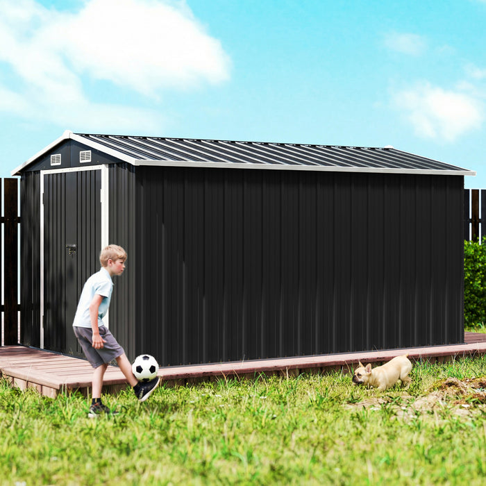 Outsunny 12' x 10' Metal Shed, Heavy Duty Outdoor Storage Shed, Dark Grey