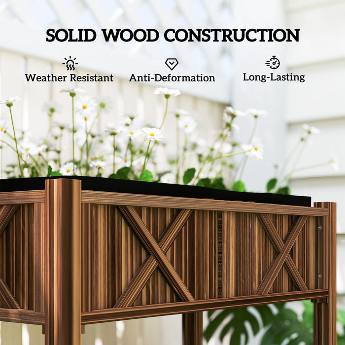 Outsunny Wooden Raised Planter Box, Flower Bed, 34\"x18\"x30\", Carbonized