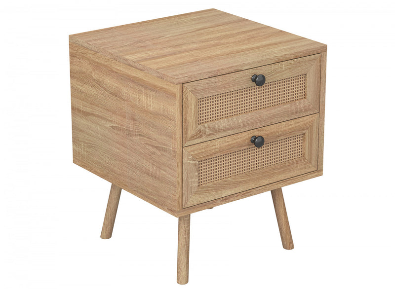 End Table With 2 Drawers - Natural Brown Wood Look