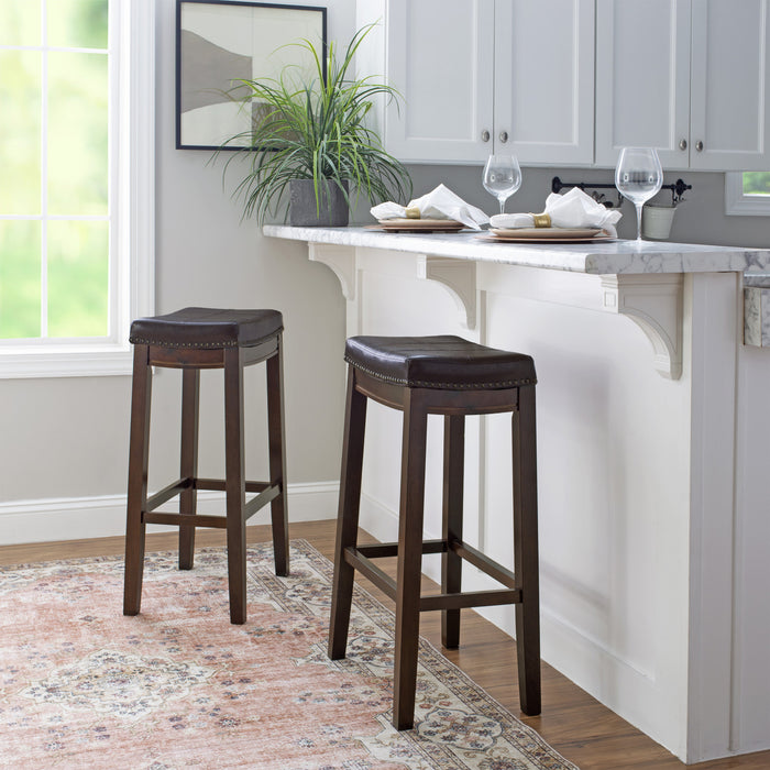 Claridge Faux Leather Backless Barstool - Browm