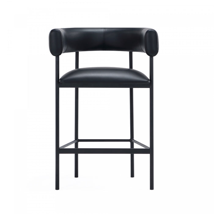 Onda Contemporary Vegan Leather Metal Counter Stool in Black