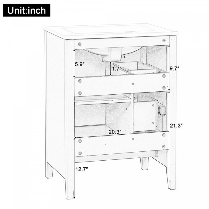 Mia 24\" Bathroom Vanity with Ceramic Sink and Multi-Drawer Storage, Blue Gray