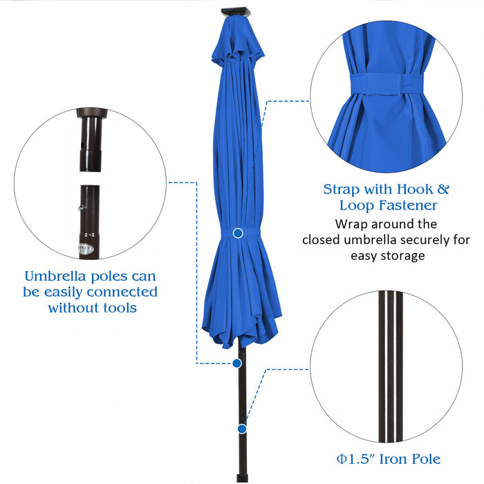 Costway 10' Solar LED Lighted Patio Market Umbrella Tilt Adjustment Crank Blue