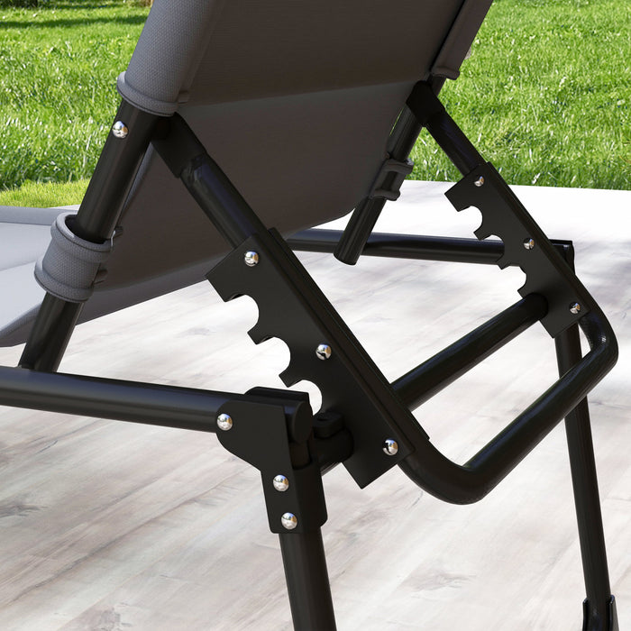 Outsunny 2-piece Folding Chaise Lounge, Reclining Tanning Chairs, Grey