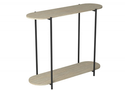 32" Oval Shape Console Table With 1 Storage Shelf - Natural Wood Look With Black Metal | Console de 32 po de forme ovale avec 1 tablette de rangement - apparence de bois naturel avec métal noir