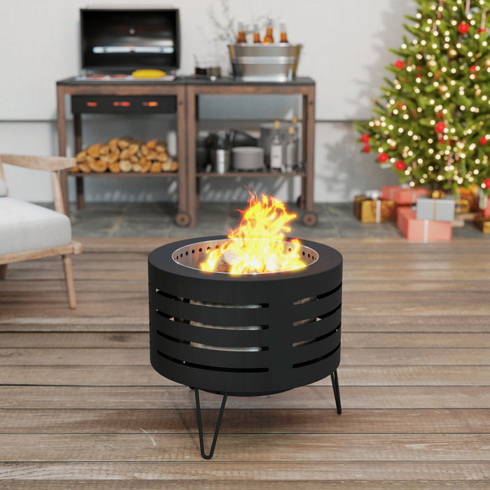 Outsunny Round Fire Pit With Fire Poker, Fireplace With Ash Tray, Black