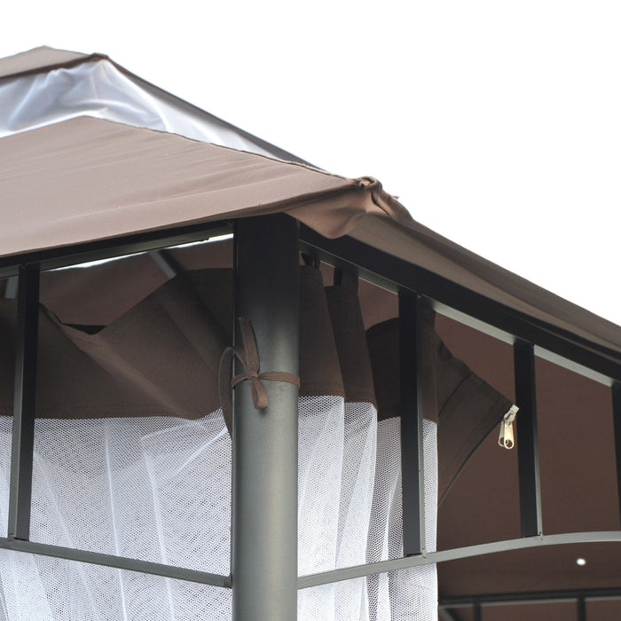 Outsunny 10' X 10' Outdoor Patio Gazebo Canopy Tent With Mesh Sidewalls, 2-tier Canopy For Backyard, Coffee
