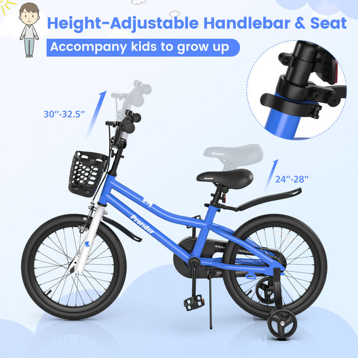 Costway 18\" Kid's Bike With Removable Training Wheels & Basket For 4-8 Years Old Blue