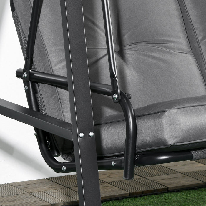 Outsunny 2 Seater Covered Outdoor Swing Chair Porch Swing Bench Lounger Hammock With Removable Cushion Tilt Canopy, Dark Grey