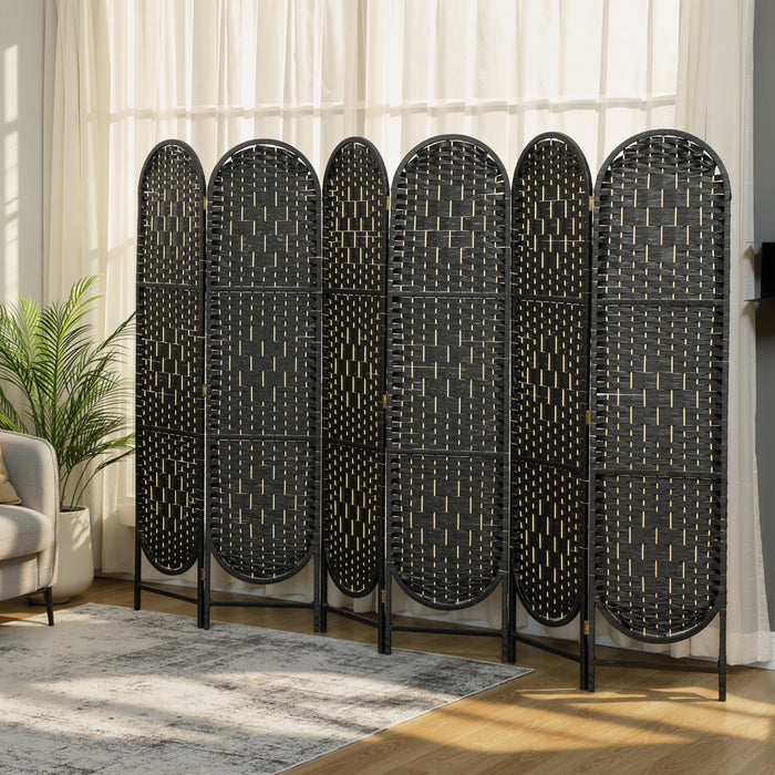 HOMCOM 6 Panel Room Divider, Bohemian Folding Privacy Screen, Black