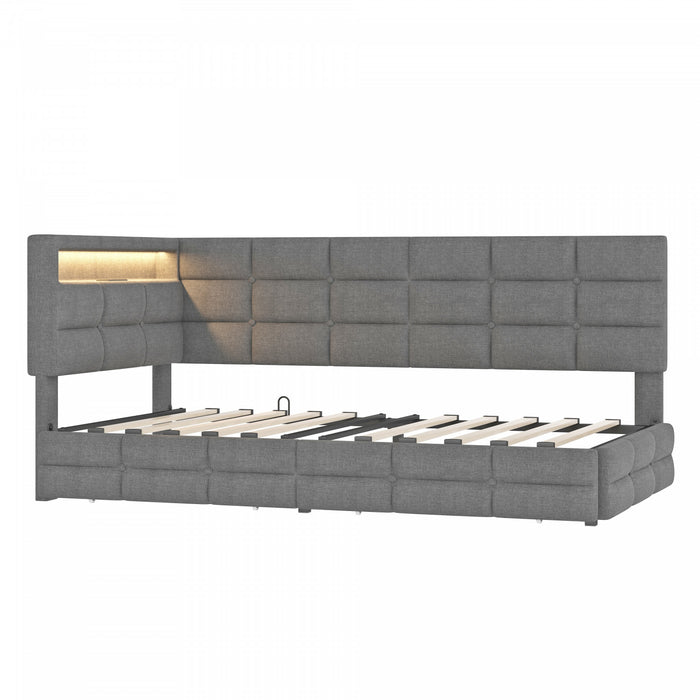 Sophia Upholstered Daybed with LED Lights and Storage Drawers,Twin Size,Grey