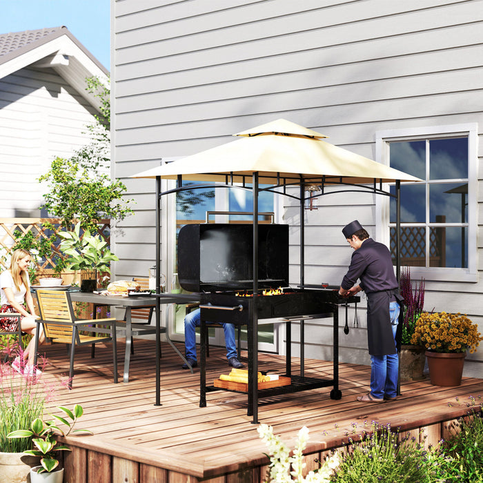 Outsunny 8' X 5' Grill Gazebo, Double Tiered Barbecue Gazebo, Beige
