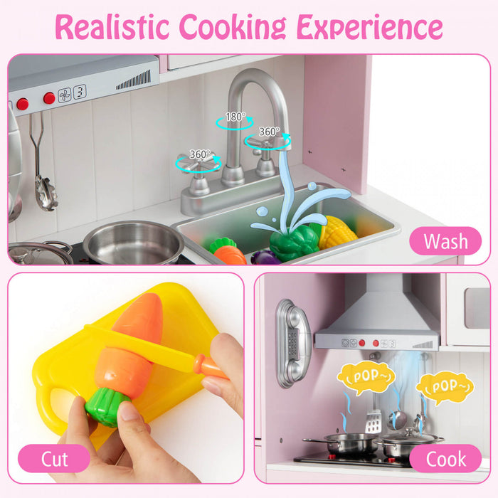 Costway Kids Pretend Kitchen Play Set Toddler Toy Wooden Chef Height Adjustable With Sounds