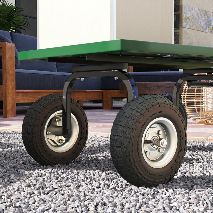 Outsunny Set of 4 Pneumatic Dolly Wheels, 10\" Wheels for Cart with 3.5\" Axle Bore Hole Bearings, for Barn Carts, Hose Carts, Garden Carts, Sack Trucks, Black