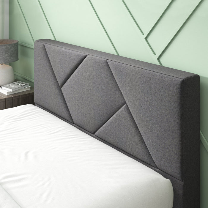 Judy Upholstered Platform Bed with Headboard in Dark Grey - Full Size